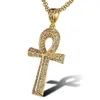 Vintage Cubic Zirconia Hiphop Cross Pendant Necklaces For Men Stainless Steel Jesus Jewelry Crystal 18K Gold Plated Life Key Neckl235g