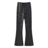 Женские брюки-капри TRAF, расклешенные брюки с блестками для женщин, повседневные узкие брюки с высокой талией, модные брюки 2024, женские блестящие вечерние уличные черные брюки 231213