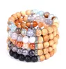 Bracelet en pierre naturelle craquelée avec perle de bois et diffuseur d'huile de roche de lave Style rétro Bracelets extensibles pour femmes brins de perles 2831085