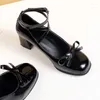 Sapatos de vestido mulheres sapato de salto marrom plataforma vintage preto bowknot quadrado toe bombas cruz amarrado saltos grossos festa