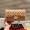 Women Designer Medium Classic Double Flap Bag Multi Colors Caviar/Lambskin Leather Quilted Light Gold Hardware Matelasse Chain 26x17cm Cross Body Shoulder Handbag