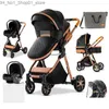 Strollers# Strollers# Royal Luxury Baby 3 In 1 Stroller High Landscape Folding Wagen Pram Carriage Portable Travel Cars Drop Delivery Kids Mate Ottws Q231215