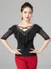 Stage Wear X2202 Lady Modern Dancing Blouse Abiti da ballo latino Donna Waltz Ballroom Camicia con scollo a V Foglia di loto Top