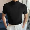 남자 T 셔츠 패션 패션 2023 남자 짧은 소매 리브 베이블 티셔츠 단색 티 탑 캐주얼 슬림 미적 Tshirt blusas 스트리트웨어 S-3XL