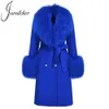 Women's Wool Blends Wool Cashmere Coat Women with Luxury Real Mongolian Sheep Fur Collar Ladies Double Faced Coat Belt Winter Autumn Long Trench 231213