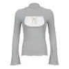 Women's T Shirts Wooden Ear Flare Long Sleeve Top Contrast Color Square Collar Horn For Women