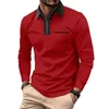 Polos para hombre Camisa de manga larga para hombre Slim Fit Sport Zip T Casual Muscle Blusa Tops Solapa Escote Tela de poliéster