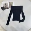 Women's T Shirts 2023 Women Fashion Long Sleeve Sexy Casual Shoulder Black Knit Top 0816