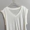 Women's T Shirts V-neck Summer White Irregular Wrinkle Thin Sleeveless T-shirt Tank Top Women