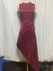 Casual Dresses 2024 Spring Luxury Irregular Wine Red Party Dress Elegant WOmen Sleeveless Asymmetric Pleated Long