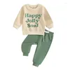 Kledingsets Baby 2-delige schattige outfit Kerst Letter Print Sweatshirt met lange mouwen en elastische broek Set voor herfstkleding voor baby's