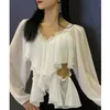 Stage Wear Vêtements de danse de salon Femmes Blanc Noir Manches longues Volants Tops Adulte Valse Performance Costume Latin Dancewear BL12085