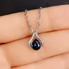 Anhänger Halsketten Halskette Frauen Blauer Zirkonia Entworfen Moderner Hals Silber Farbe Elegante Dame Hochzeit Schmuck Geschenk