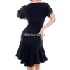 Stage Wear Latin Dance Dress Lace Sleeves Wrapped Hip Large Swing Training