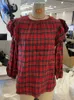 Women's Blouses Shirts Plaid Print Shirt Women Pleated Puff Sleeve Blouse Grateful Blessed Fall V-neck Top YQ231214