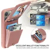 Étui de téléphone de luxe à fermeture éclair pour iPhone 15 Plus 14 13 12 11 Pro Max XS Samsung Galaxy S23 Ultra Lanière Plusieurs emplacements pour cartes Portefeuille en cuir Support de chaîne Couverture arrière