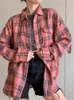 Women's Blouses Shirts Mnealways18 Pink Plaid Shirts And Tops Women Street Wear Gingham Casual Long Sleeve Top Single-Breasted Oversize Shirt Ladies YQ231214