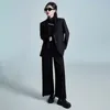 女性のスーツ快適なソフトコットンブレザー女性2024春秋テーラードコートブラックオフィスレディービジネスジャケットルーズフィットリボンスプリットヘム