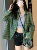 Women's Blouses Shirts PLAMTEE Green Plaid Shirt Women Vintage Loose Full Sleeve Office Lady 2023 All Match New Autumn 2023 Daily Work Wear Casual YQ231214