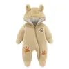 Rompers Cute Plush Bear Baby Romper Autumn Winter Keep Warm Hooded Infant Girl Overall Jumpsuit 3 6 9 12 Months born Boy Clothes 231214