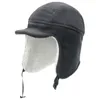 Trapper Hats Men's Winter Berber Fleece Hat Warm Thick Add Fur Lined Beanies With Brim Warmer Earflap Caps Ski Cap 231212