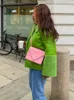 Женская куртка зеленая из искусственной шерсти ягненка в стиле пэчворк, модные пальто с лацканами и длинным рукавом 2023, осень-зима, теплая карманная женская уличная одежда 231214