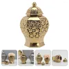 Storage Bottles Ceramic Ginger Jar Hollow Out Decorative Temple Modern Garlic Keeper Handicraft Porcelain Flower Vase Home Office