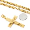 Pendant Necklaces Men 14k Yellow Gold Byzantine Link Chain Necklaces Engraved Stairs Crucifix Jesus Cross Pendant Necklace Catholic Jewelry