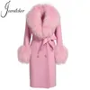 Women's Wool Blends Wool Cashmere Coat Women with Luxury Real Mongolian Sheep Fur Collar Ladies Double Faced Coat Belt Winter Autumn Long Trench 231213