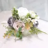 Bouquet di fiori decorativi di rose naturali artificiali Matrimonio con nastro di seta Festa nuziale per damigelle d'onore rosa e bianco champagne