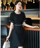 Festklänningar Koreanska vintage Kort ärm O Neck Summer Dress Office For Women Professional Elegant Chic Formal Ladies Wear