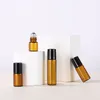 Mini Amber Bottles 1ml 2ml 3ml 5ml Garrafa de rolo com bola de aço e tampão plástico