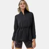 Lu Lu Giacca Cappotto Align Donna Yoga TShirt Lu Nuova moda Donna di media lunghezza Yoga Camicia sportiva con zip nera con cappuccio Slim Fit Trend Giacca da allenamento fitness all'aperto Top con registro