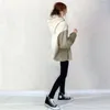 Suéteres femininos 2023 outono coreano bege branco casual pulôver com faixa de borracha cordão contraste painel com capuz solto suéter