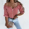 Damesblouses Dames Sexy off-shoulder shirtblouse Lady Meisjesmode Button Up Dames Tops Geruite lente zomer streetwear