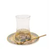 Koppar tefat turkiska te glasögon set med sked kaffekopp romantisk exotisk glasblå guld kök dekoration dricka208m