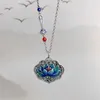 Ожерелья с подвесками, винтажное ожерелье с подвеской в форме сердца лотоса, Сутра, ожерелье с замком мира, Ruyi, благоприятный национальный ветер, капли, клей, ювелирные изделия