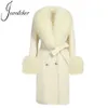 Women's Wool Blends Wool Cashmere Coat Women with Luxury Real Mongolian Sheep Fur Collar Ladies Double Faced Coat Belt Winter Autumn Long Trench 231213