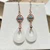 Boucles d'oreilles pendantes en Jade vert naturel, goutte d'eau pour femmes, accessoires de bijoux fins, pierre de Jades blanche Turquoise creuse, perles en forme de larme