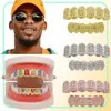 Hip hop gelado para fora superior inferior dentes grillz colorido strass punk grills dental ouro dente bonés rapper jóias5509476