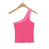 Sweet and hot girls contrasting slanted shoulder camisoles women's 2023 summer new sexy outer wear slim short slim top