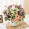 Decorative Flowers Artificial Wedding Holding Flower Roses Bouquet Silk Fake Living Room Decoration Red Rose Plant Simulation