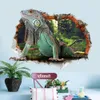 Lizard 3d View Wall Sticker Real Animal Wallpapers Through Wall Green Lizard Decals Kids Room Decoration Boys Gifts