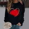 Kvinnors hoodies fashionabla rund hals casual valentins dag kärlek tryck lång tratt tröjor för kvinnor släpp axeltröja