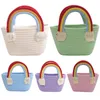 Handtaschen Regenbogen gewebte Tasche für Mädchen koreanische Mode Handtasche Kinder tragbare Münze Snacks Aufbewahrungstasche Kinder Sommer Outdoor Picknick Taschen 231214