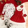 Set di abbigliamento Il mio primo costume da bambina di Natale set da cartone animato vestiti attillati in peluche vestito di velluto rosso costume da bambino 231214