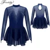 Dancewear Kids Girls Figuur Skating Dansjurk Lange mouw Luine Rhinestone Mesh Ballet Gymnastics Tuchard Dessen Competitie Dancewear 231213