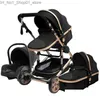 Poussettes# Poussettes# Luxe 3 en 1 bébé poussette Portable haute paysage or noir chariot pliant Mtifonctionnel nouveau-né infantile poussette1 Dr soft Q231215