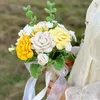 Fiori decorativi Mazzi di fiori fatti a mano a mano Fiore di lana fatto a mano Rosa Respiro del bambino Bouquet da sposa Matrimonio Regalo di compleanno Ornamenti da tavolo