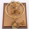 Orecchini Collana Dubai Set di gioielli color oro per le donne Set di anelli per braccialetti per costumi da sposa nigeriani a forma di fiore africano214k
